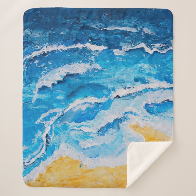 Couverture Sherpa Peinture acrylique sur la mer et la plage sur le s (Devant)