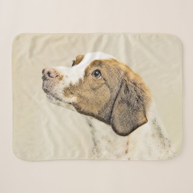 Couverture Sherpa Peinture Brittany - Joli Art Original de Chien (Devant (Horizontal))
