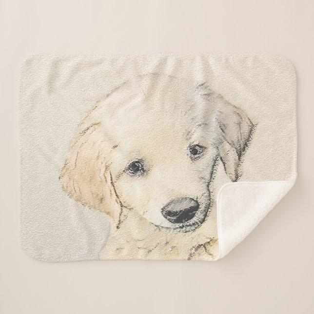 Couverture Sherpa Peinture de chiot d'or Retriever - Art de chien or (Devant (Horizontal))