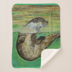 Couverture Sherpa Peinture de loutre de rivière enjouée