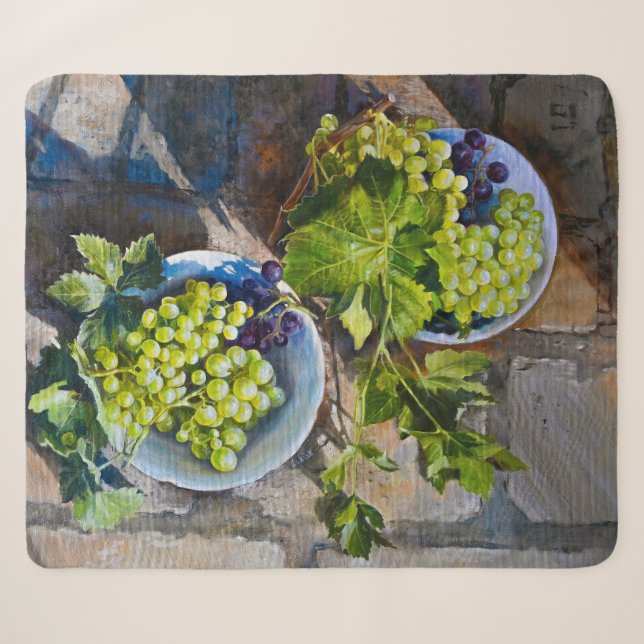 Couverture Sherpa Peinture de nature morte de raisin vert (Devant (Horizontal))
