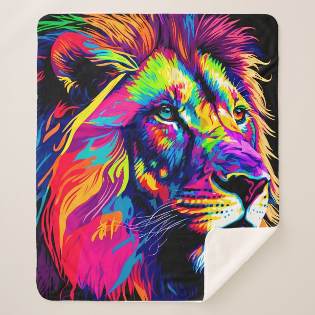 Couverture Sherpa Peinture de portrait de Lion (Devant)