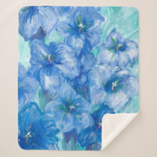Couverture Sherpa Peinture Fleur sauvage Gentienne Bleue