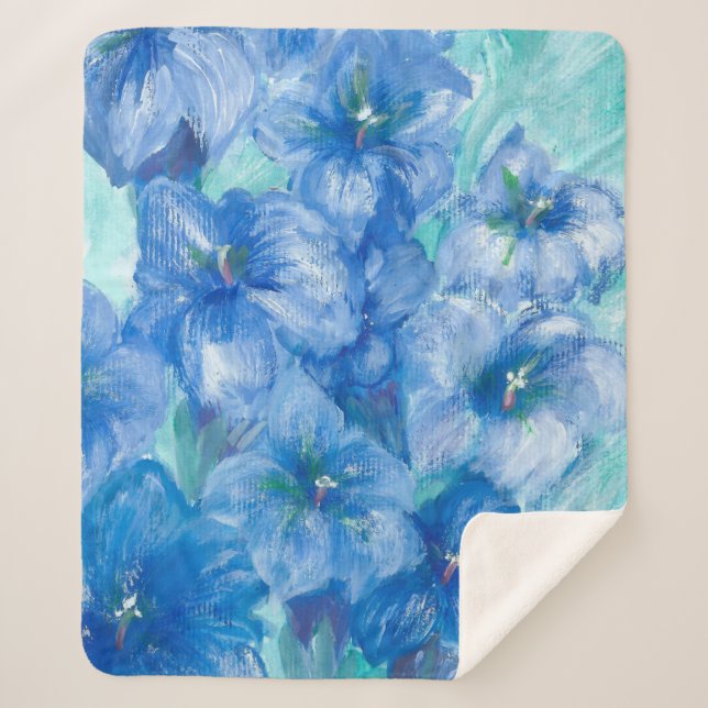 Couverture Sherpa Peinture Fleur sauvage Gentienne Bleue (Devant)