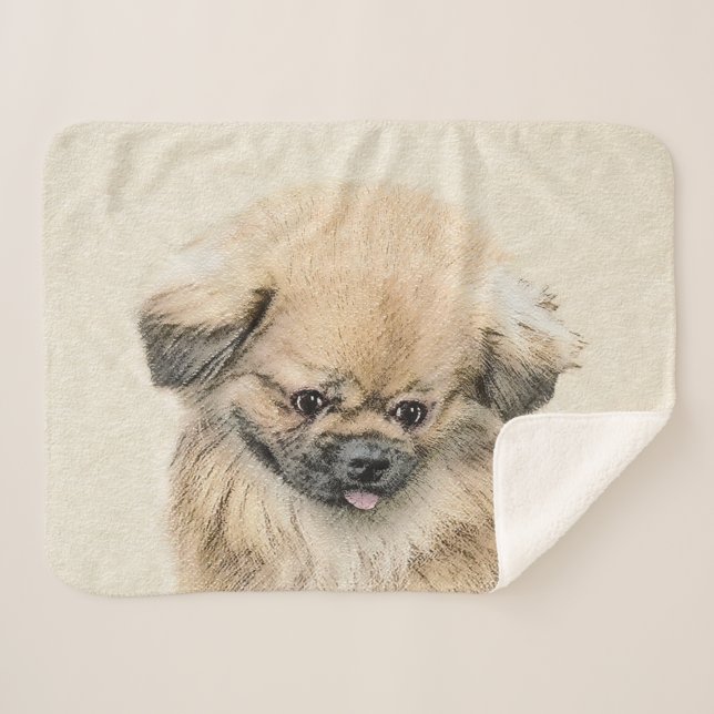 Couverture Sherpa Peinture Pekingese - Cute Original Chien Art (Devant (Horizontal))