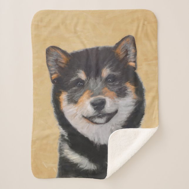 Couverture Sherpa Peinture Shiba Inu (Noir et Tan) - Art Chien (Devant)