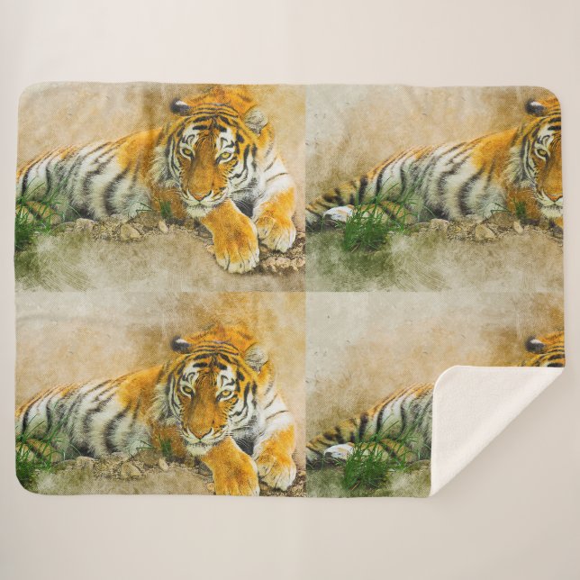 Couverture Sherpa Peinture sur tigre (Devant (Horizontal))