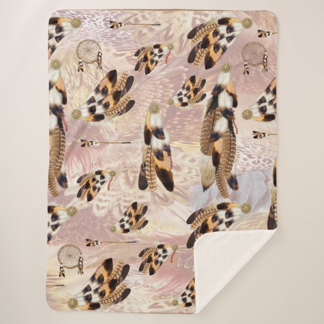 Couverture Sherpa Pélican Brown ou plumes d'Hawk (Devant)