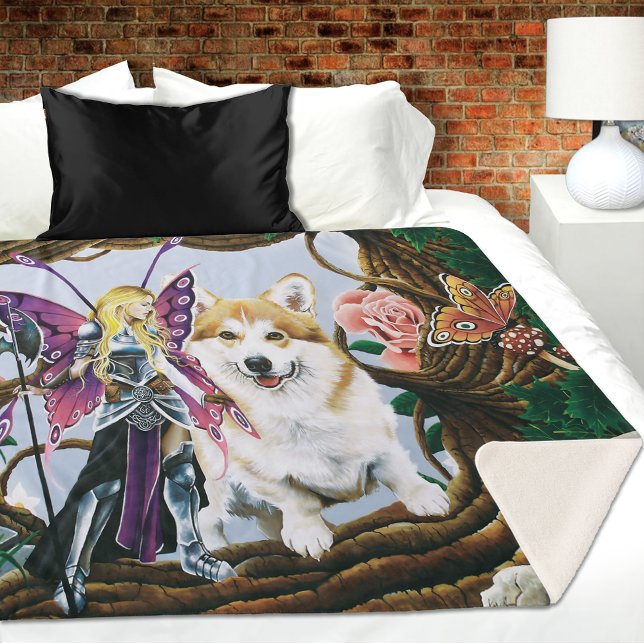 Couverture Sherpa Pembroke Welsh Corgi Fairy Imaginaire (Créateur téléchargé)