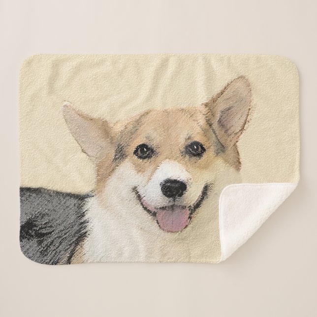 Couverture Sherpa Pembroke Welsh Corgi Peinture - Art Chien original (Devant (Horizontal))