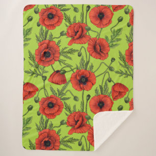Couverture Sherpa Pépites, rouge et vert sur le vert citron
