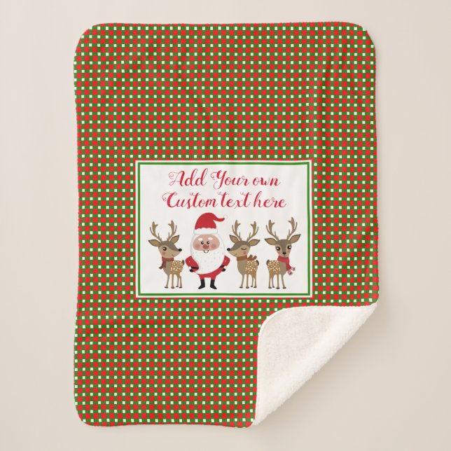 Couverture Sherpa Père Noël carreaux de Noël Renne Ajouter un texte  (Devant)