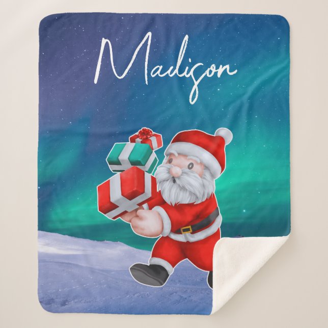 Couverture Sherpa Père Noël est en route Northern Lights Christmas (Devant)