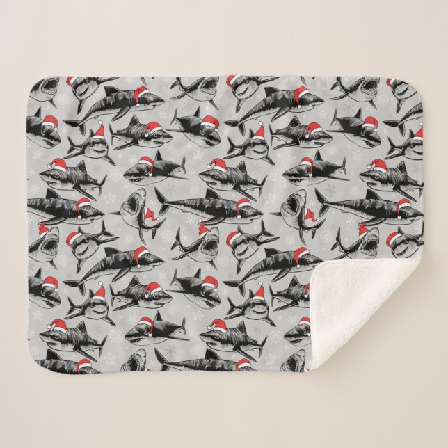 Couverture Sherpa Père Noël Shark Motif (Devant (Horizontal))