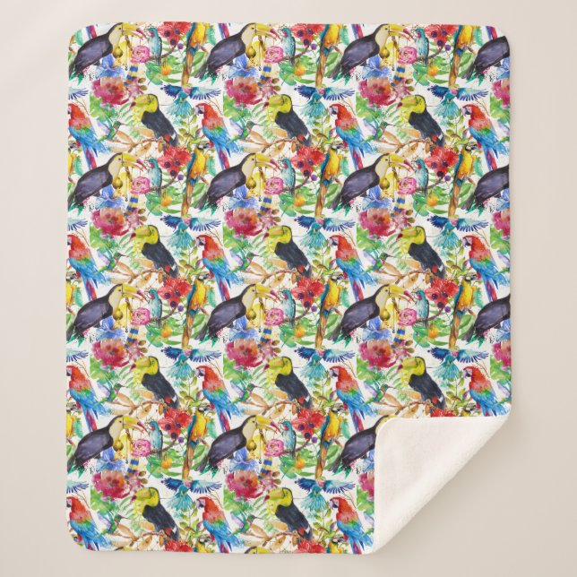 Couverture Sherpa Perroquets colorés d'aquarelle (Devant)