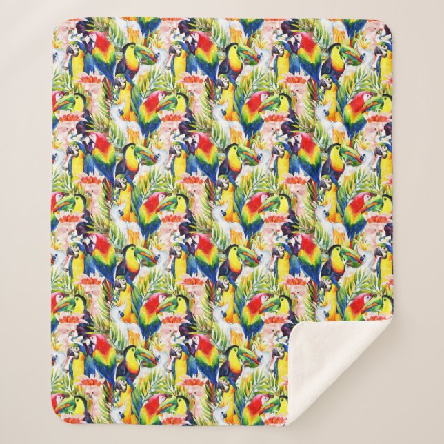 Couverture Sherpa Perroquets et palmettes (Devant)