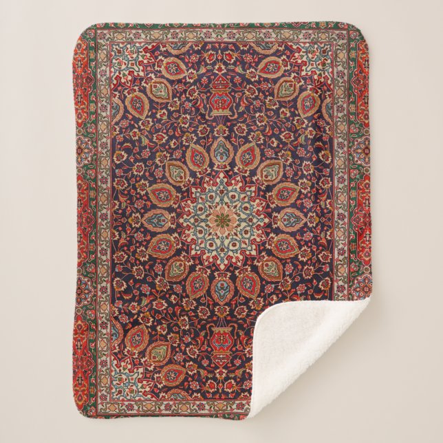 Couverture Sherpa Perse Tabriz Noir Radial Géométrique  (Devant)