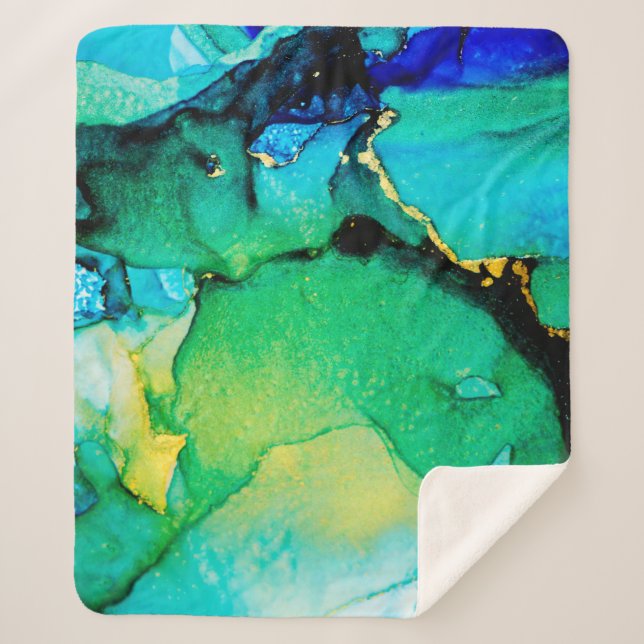 Couverture Sherpa PERSIAN BLUE, chartreuse green. Very beautiful art (Devant)