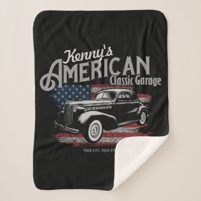 Couverture Sherpa Personalized American Vintage Classic Car Garage (Devant)