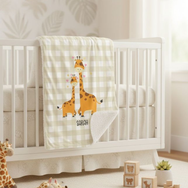 Couverture Sherpa Personalized Baby Blanket with Giraffes in Neutral (Créateur téléchargé)