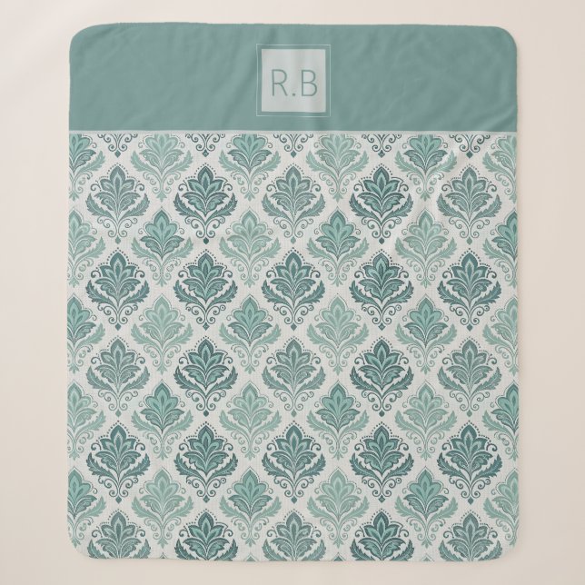 Couverture Sherpa Personalized Modern Teal Nordic Damask (Devant)