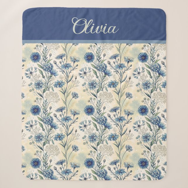 Couverture Sherpa Personalized Name Blue Wildflowers (Devant)