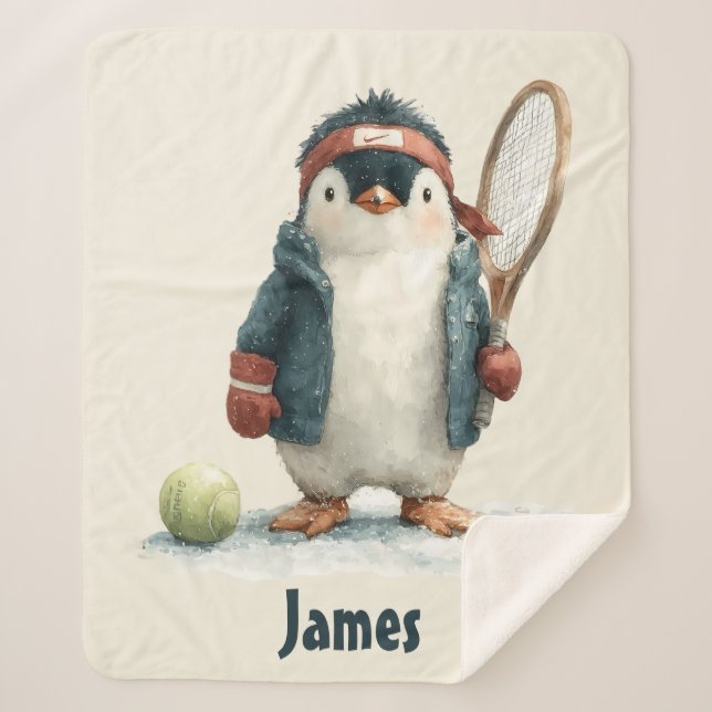 Couverture Sherpa Personalized Winter Penguin Tennis Kid (Devant)