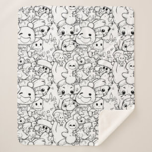 Couverture Sherpa Personnages Mignons Kawaii Doodle (1)