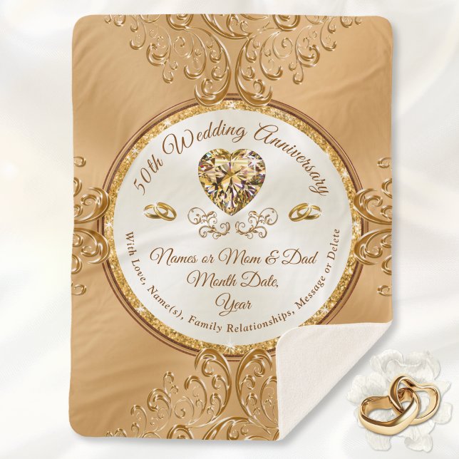 Couverture Sherpa Personnalisé, 50e anniversaire de lancement de cou (50th anniversary blanket. Best 50th wedding anniversary gift. Personalised anniversary gift, parents)