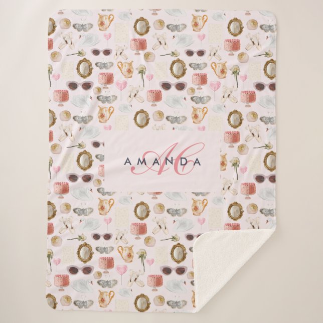Couverture Sherpa Personnalisé Monogramme Coquette Cute Girl Rose Fe (Devant)