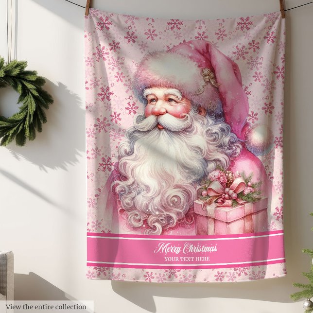 Couverture Sherpa Personnalisé Pink Père Noël Girls Blanket Noël (Personalized Pink Santa Girls Blanket Christmas Cozy)