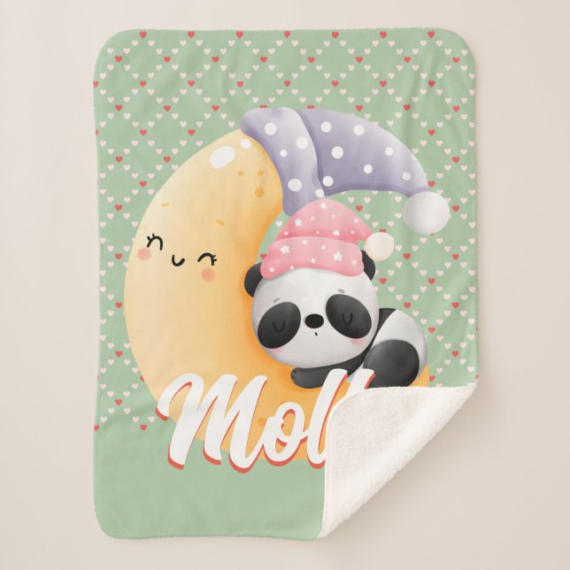Couverture Sherpa Personnaliser le nom du bébé Panda dormant (Devant)