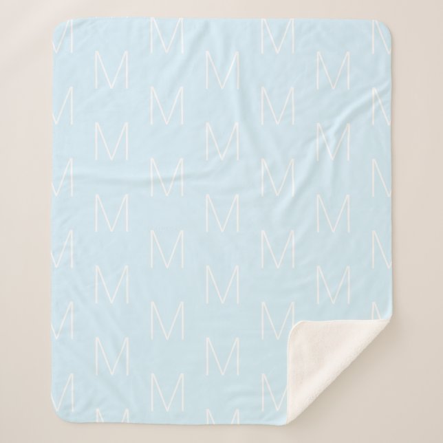 Couverture Sherpa Personnaliser monogramme lettre initiale bleu clai (Devant)