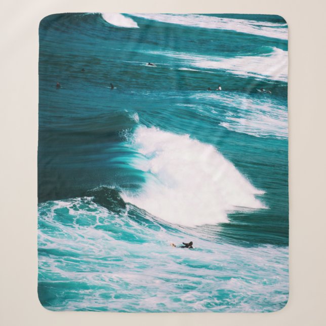 Couverture Sherpa Personne en surf avec vagues de l'océan (Devant)