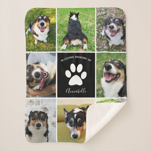 Couverture Sherpa Pet Memorial Custom Chien Photo Collage Empreinte  (Devant)