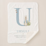 Couverture Sherpa Peter Rabbit | Personalized Letter U<br><div class="desc">Personzlize this sweet Peter Rabbit design with your child's name and birth stats. Le bébé shower gift !</div>