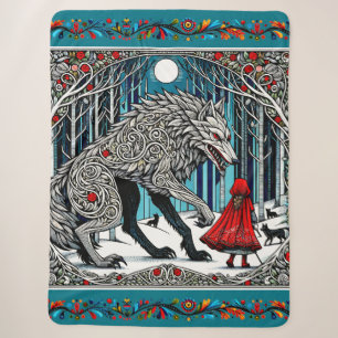 Couverture Sherpa Petit chaperon rouge et loup, scandinave