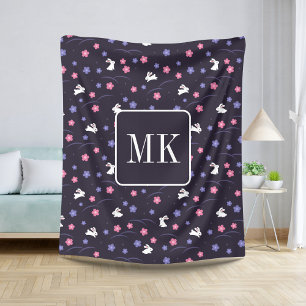 Couverture Sherpa Petit lapin Lapin Motif Monogramme Initiales viole