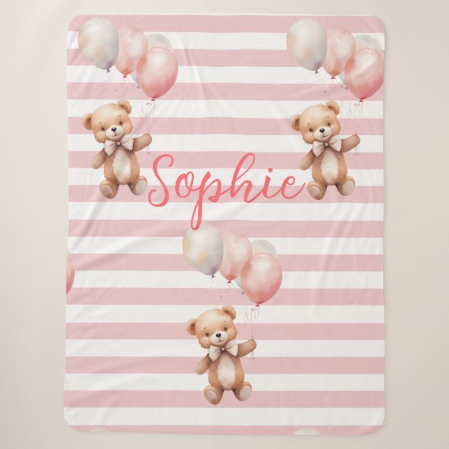 Couverture Sherpa Petit ours mignon en rose (Devant)