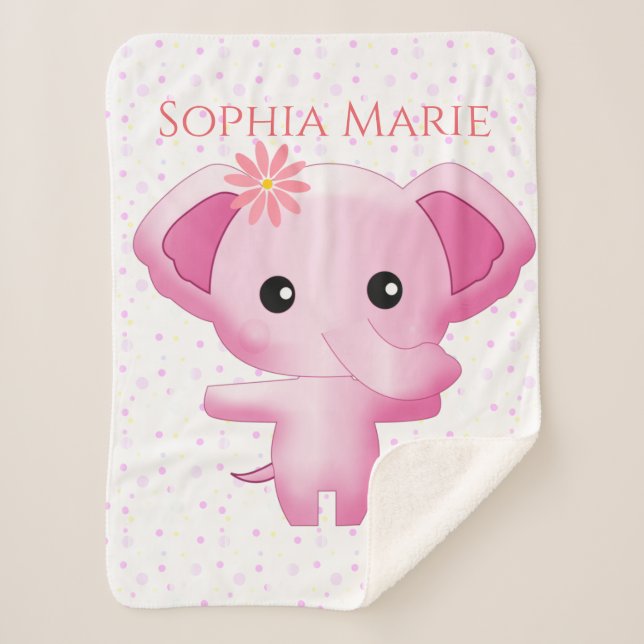 Couverture Sherpa Petite fille rose adorable Eléphant (Devant)
