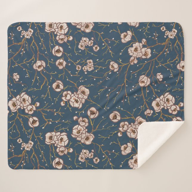 Couverture Sherpa Petites fleurs bleu clair motif (Devant (Horizontal))