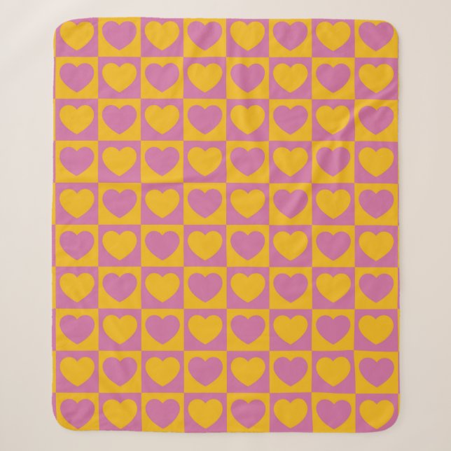 Couverture Sherpa Petits coeurs d'échecs grille sans couture motif.  (Devant)