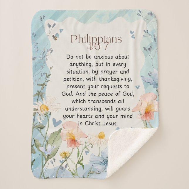 Couverture Sherpa Philippiens 4:6-7 Bible chrétienne Verse Aquarelle (Devant)