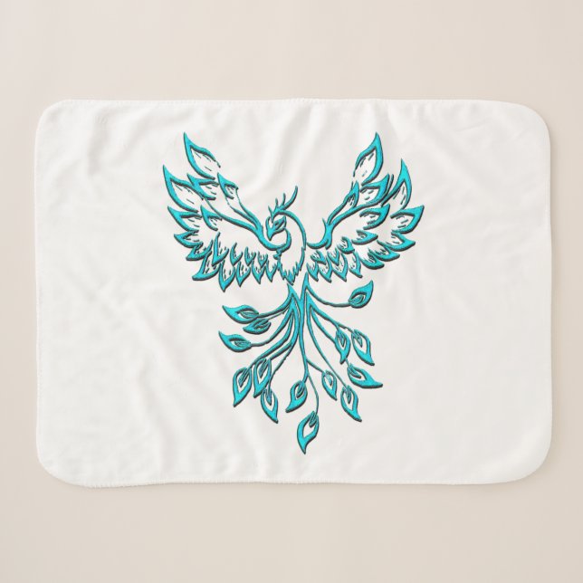 Couverture Sherpa Phoenix bleu se lève sur blanc (Devant (Horizontal))