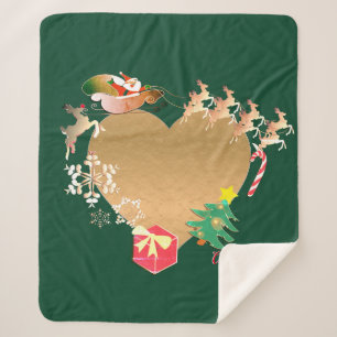 Couverture Sherpa Photo avec Père Noël Reindeer Christmas Heart