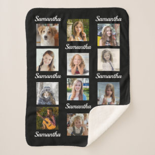 Couverture Sherpa Photo Collage 12 Instagram Photo Kids Name Black
