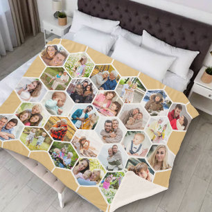 Couverture Sherpa Photo Collage 28 Photo Honeycomb Miel Chaud