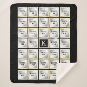 Couverture Sherpa Photo Collage Monogramme Black Gold Frame 34 Photo