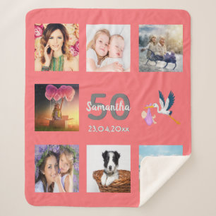 Couverture Sherpa Photo d'anniversaire collage corail