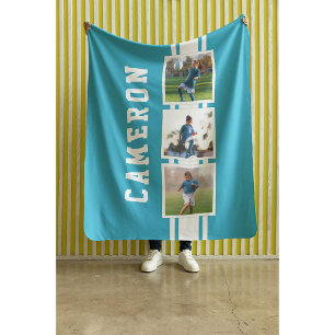 Couverture Sherpa Photo de couleur sportive modifiable Blanc rayé Va